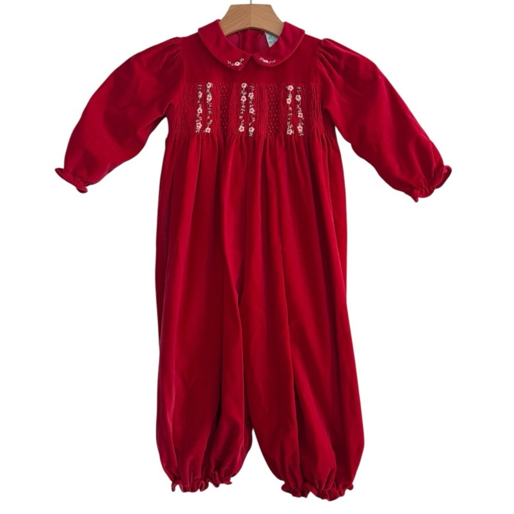 ALISON SCOTT Vintage Velveteen Girl’s One Piece Romper Embroidered Flowers 3T